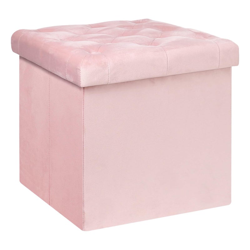 B FSOBEIIALEO Storage Ottoman Cube, Velvet Tufted Folding Ottomans with Lid, Footstool Rest Padded Seat for Bedroom (Pink, Medium) - Image 1